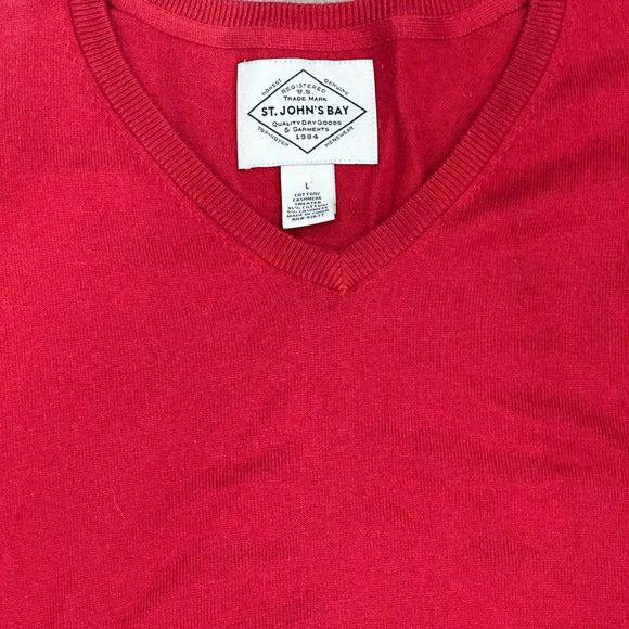 Men's St. John’s Bay Large V-Neck Sweater Red Soft Long Sleeve Cotton Cashmere - Picture 5 of 7